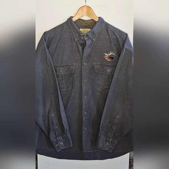 Vtg Gray Cabelas Button-Up Shirt with Embroidered Moose Men Size 2XL - Picture 1 of 3